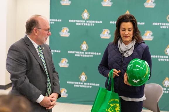 Whitmer receives NMU construction swag