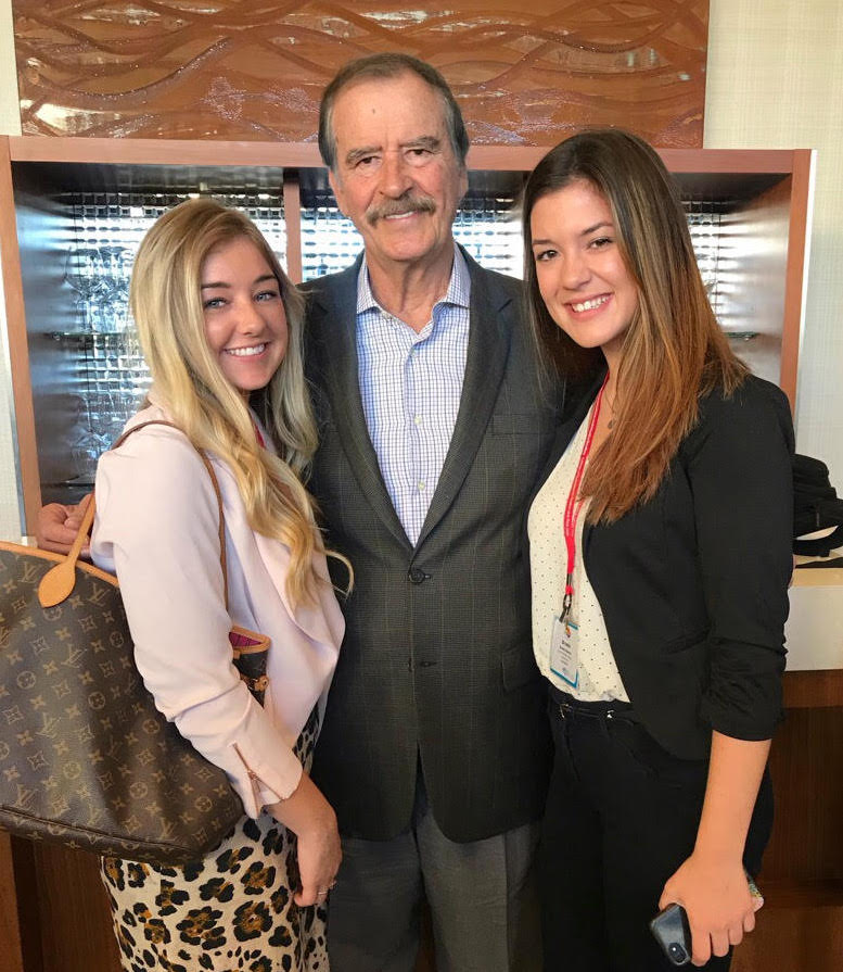 NMU students Molly Gaudreau (left) and Brooke Baneck with former Mexican president Vicente Fox.