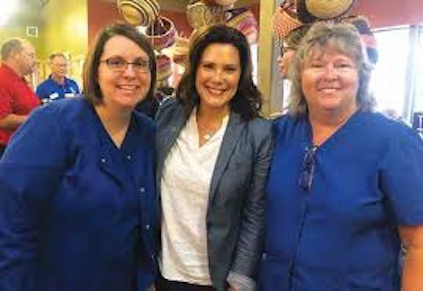 Stephanie DePetro (left) with Gov. Whitmer and Dianne Adams at a past Michigan Nurses Association event (MNA photo).