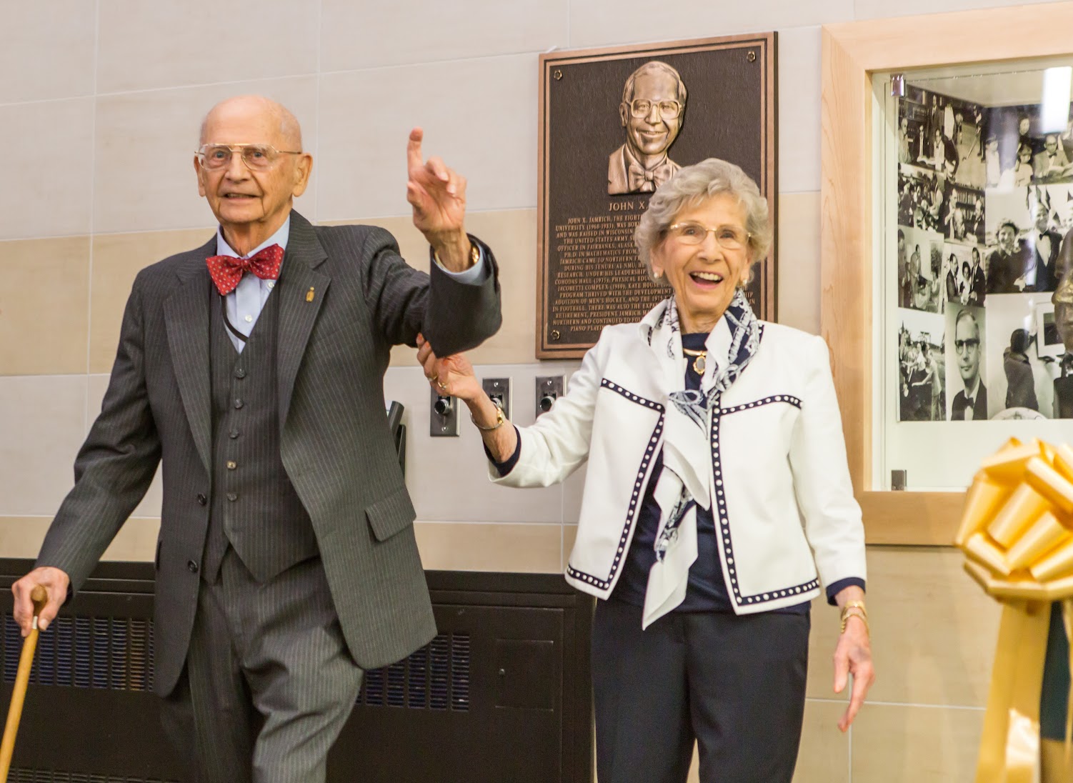 John and June Jamrich at the 2014 ribbon-cutting ceremony for the new Jamrich Hall.