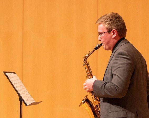 Second-place finisher Wegrzyn on saxophone