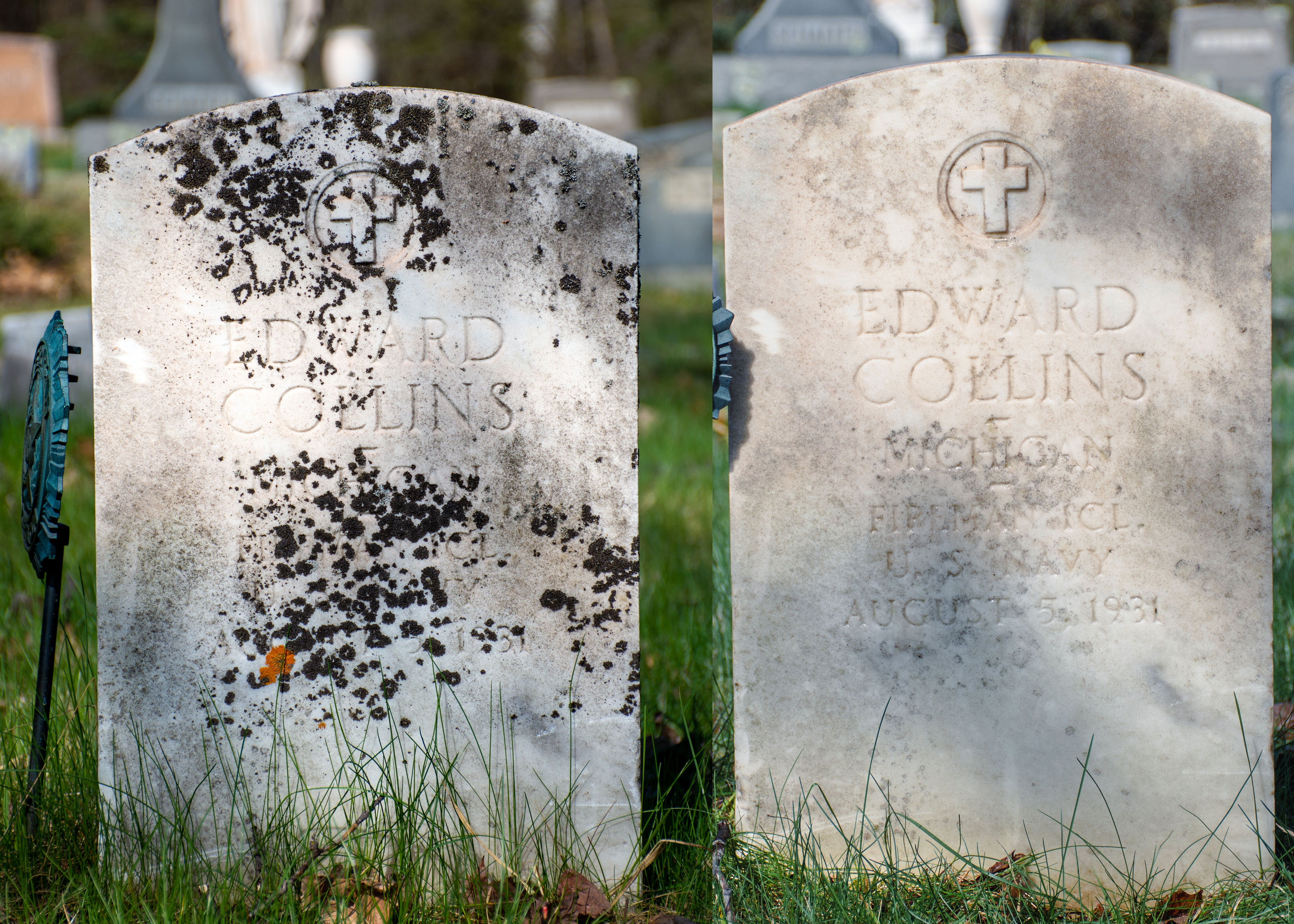 Tombstone before and after cleaning