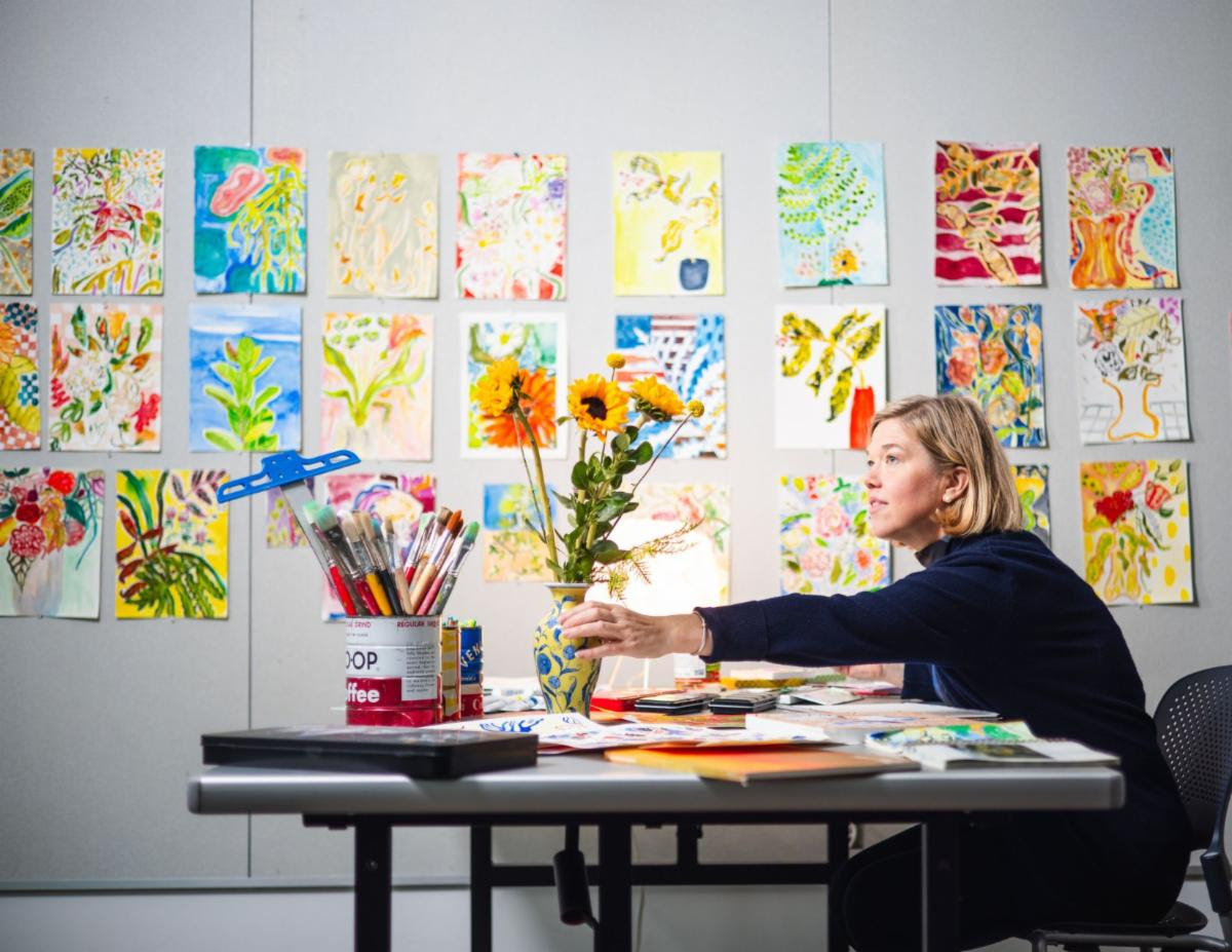 Lanctot in a creative space with some of her work.