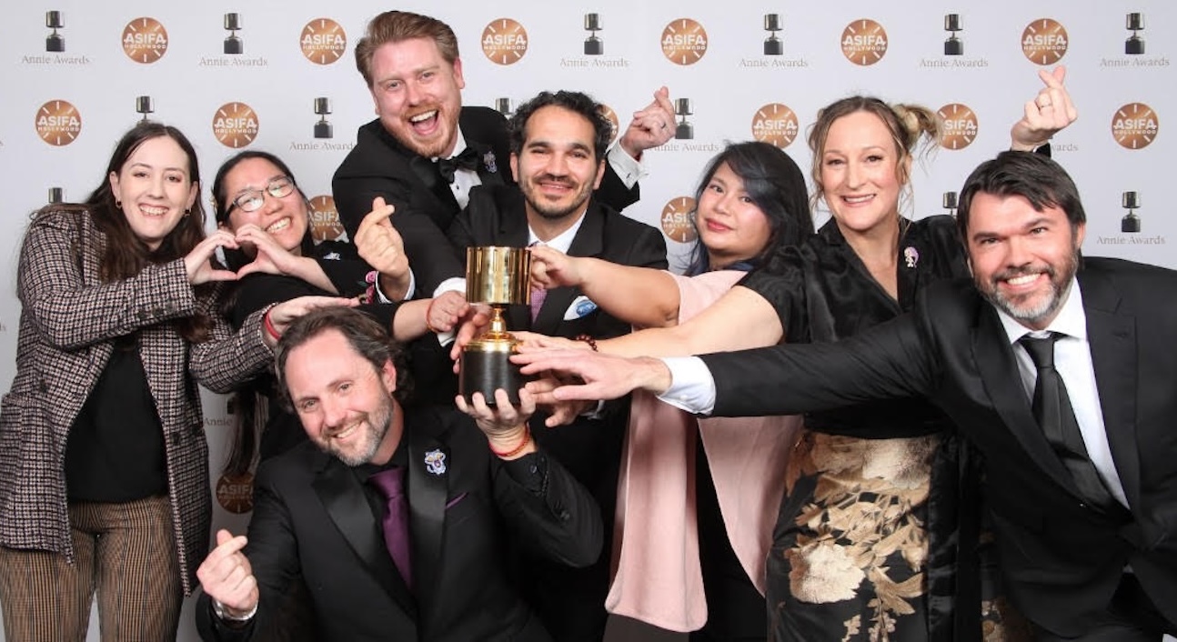 Thorburn (far right) with his colleagues at the Annie Awards for achievements in animation