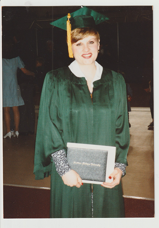 Figueiredo in NMU cap and gown, during her 1994 graduation.