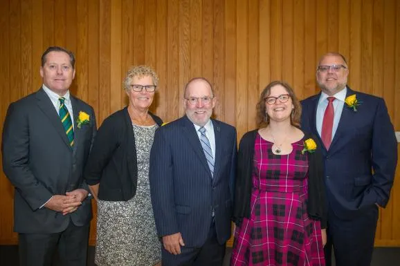 From left: Nelsen, Butler, NMU President Fritz Erickson, Millner and Schloegel. Patrick did not attend, but submitted her comments via video.