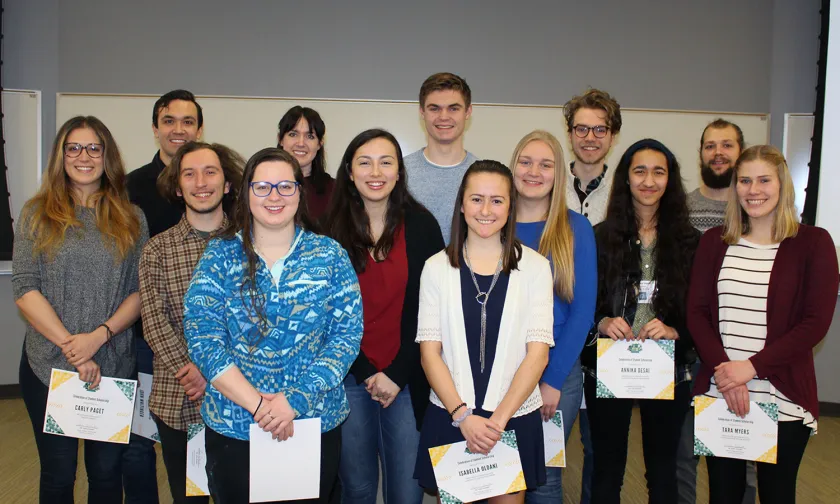 Poster award winners in attendance (from left): Carly Paget, John Whitinger, Myles Walimaa, Erin Brino, Sierra Gillman, Grace Freitag, Lane Jeakle, Isabella Oldani, Brooke Krysiak, Garrett Raubinger, Annika Desai, Chris Kailing and Tara Myers.