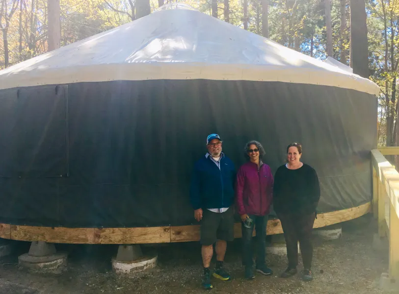 Jordan, Medina and Wuorinen in front of the yurt.