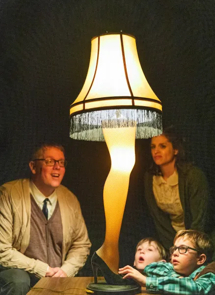 From left: Actors Jason Park and Sara Park (background) play Ralphie's parents, while Evan Harma (front right) and Jack Johnson play Ralphie and his brother, Randy.