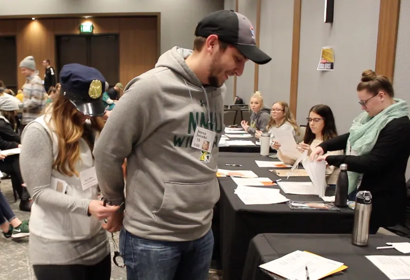 A participant is "arrested" for child abandonment and neglect.