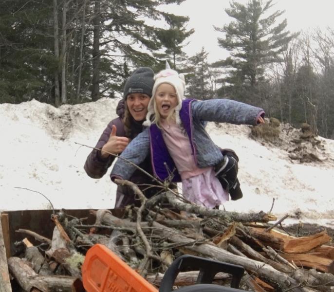 Mittlefehldt and her daughter harvesting biomass (wood) in the Hiawatha National Forest.