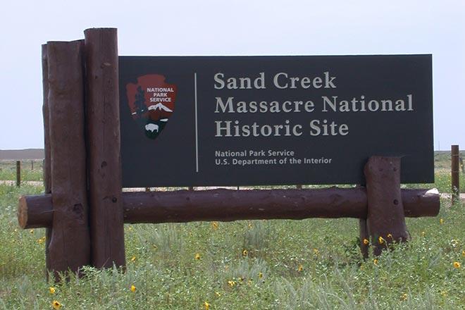 Sand Creek Massacre National Historic Site sign
