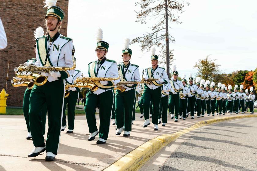 NMU marching band on campus