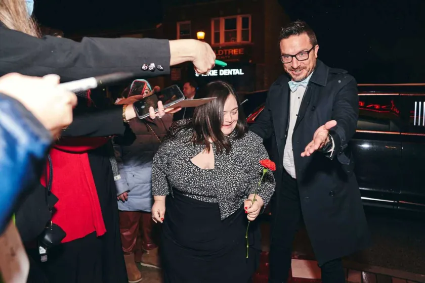 Couling (right) with actor Allie Reninger at the "Gemseeker" premiere in Skokie, Ill. (Photo by Daryl Wilkerson Jr.)