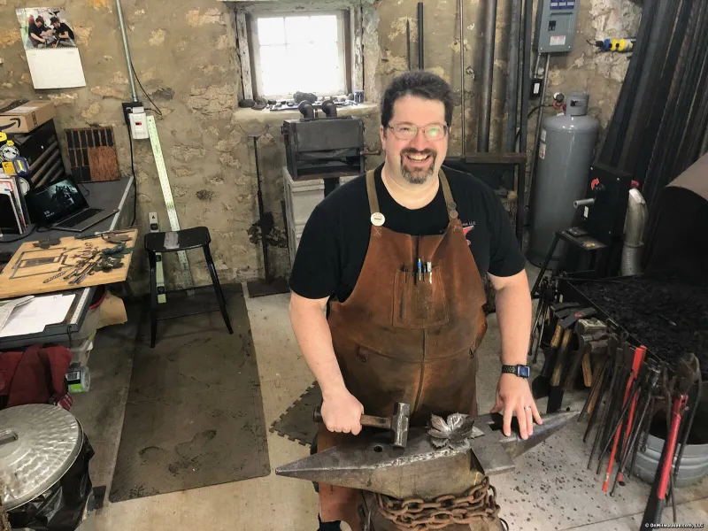 Laturi in the smithy, a restored 1844 stone and mortar building.
