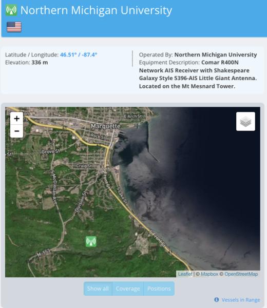 Screen shot of NMU's station on marinetraffic.com