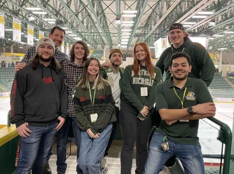 The award-winning crew (from left): Cross Lakenen (camera), Mike Lakenen (Producer/Director), Joe Sigourney (camera), Megan Tarcea (graphics/audio), Andrew Hoover (camera), Ava Moilanen (camera), Mike Cudahy (back, camera), and Adam Diaz (front, replay). Not pictured: Kenzie Harrod (camera shading)
