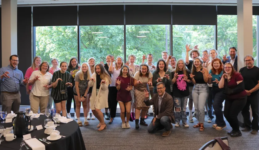 Aspire students and NMU staff students and NMU staff at an Aug. 16 Aspire dinner hosted by President Brock Tessman.