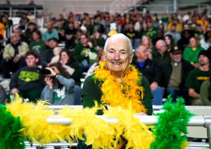 Kathy Andel front and center at last Saturday's NMU-MTU game.