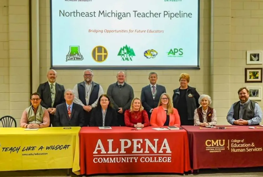 NMU's Joe Lubig (front left) and other representatives involved with the teacher pipeline.
