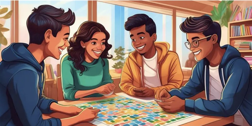 Illustration of students playing a game