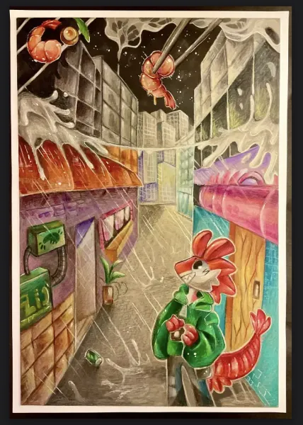 "Splendid Shrimp City," by Zoe Stephens, Grade 12, MSHS (teacher Jacob Fether)