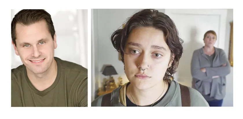 Dan Aho, the film's writer and director; and a scene from "My Sister" with Han Numinen (foreground) and Jessica "Red" Bays