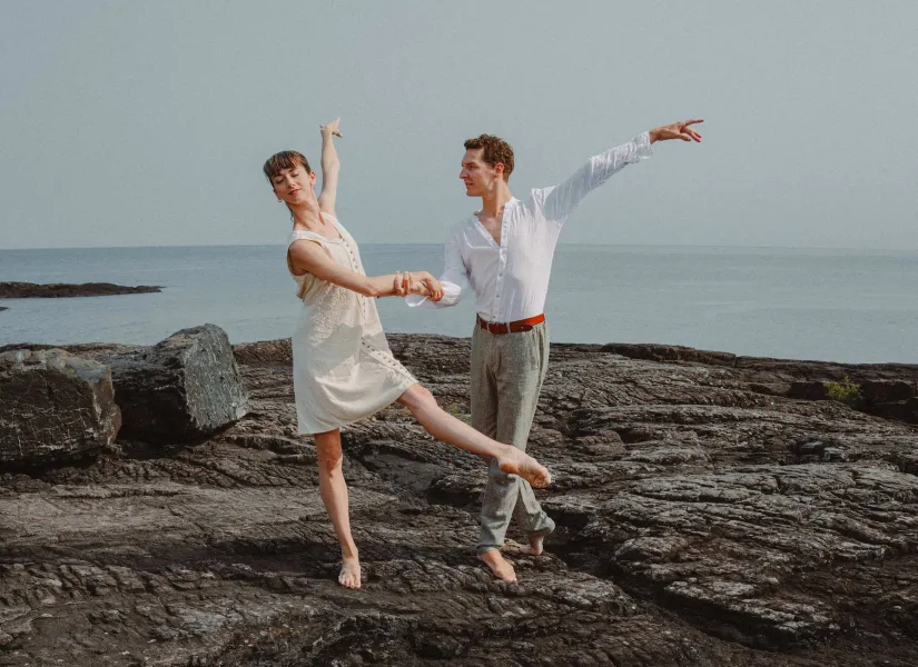 Dancers from Ballet Project OC (Orange County, Calif.) during a photo shoot on the black rocks at Presque Isle Park last summer. They are returning to the North Coast Dance Festival in July.