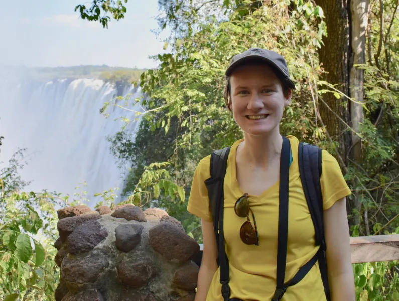 Steph Szarmach in Zambia at Mosi-oa-Tunya National Park (Victoria Falls) during her "Zambassadors" field studies course through NMU