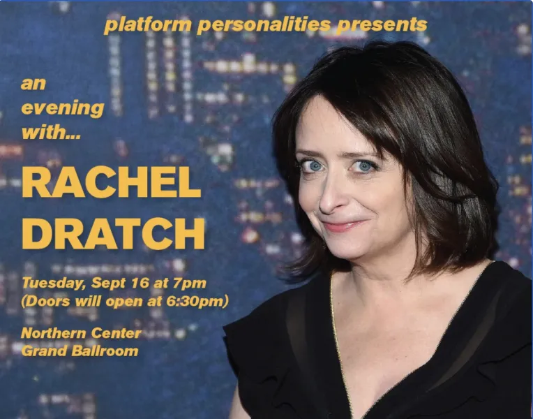 Poster showing Rachel Dratch and event details