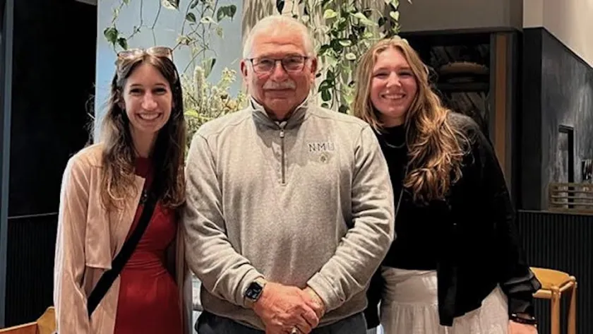 Joe Prinzi (center) met NMU scholarship recipients Kari Betters, left, and Taylor Priestley for dinner at a revolving restaurant in Aukland, New Zealand's Sky Tower.