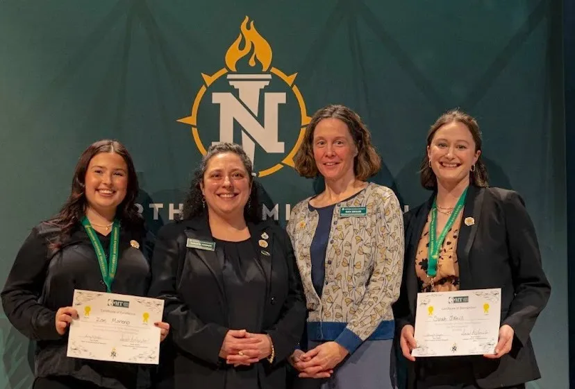 Pictured from left: Zoe Moreno, runnerup in the Winter Research Day 3MT competition; Sarah Amidon and Dr. Susy Ziegler of NMU Graduate Studies and Research; and Sarah O’Neill, winner of the 3MT first place and People's Choice awards.