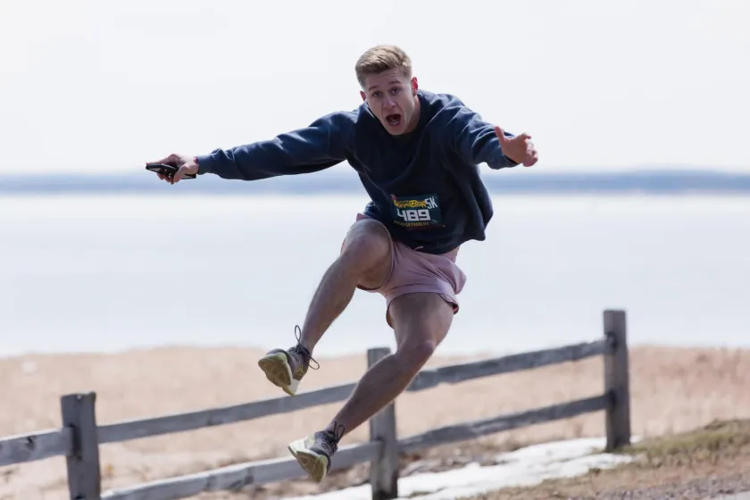 NMU student commencement speaker Blake Stenberg, participating in a local 5K race last weekend.