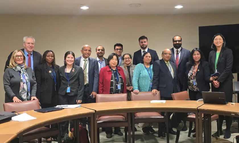 NMU Associate Professor Vikash Kumar (sixth from left) with panelists and ICSD colleagues at the session on "Implementation of the Doha Political Declaration: Strategies for Cross-Sector Collaboration and Integrated Approaches" at the United Nations Office, New York