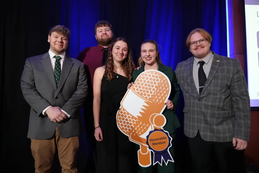 CAMS students receiving the Live Sports Coverage award (left to right): Nathan Phipps, Tristen Harsila, Norah Lee, Emma Marotz and Austin Graham. (MAB photo).