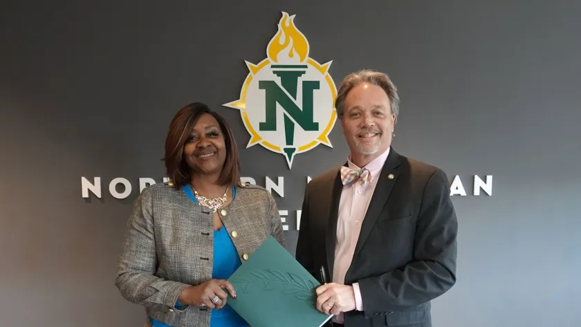 Bay College President Nerita Hughes and NMU President Chris Olsen