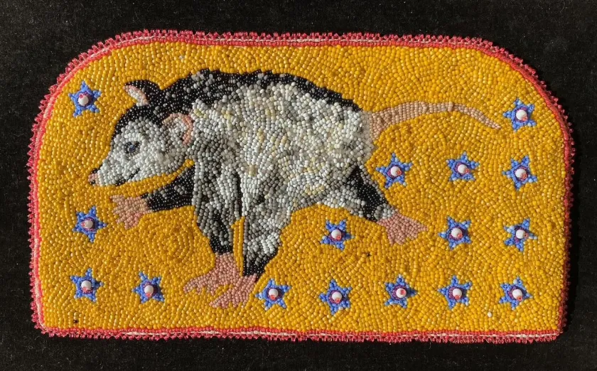 Cynthia Coté, "Opossum Running," appliqué beadwork