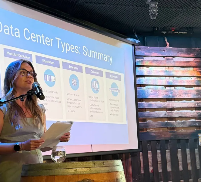 Dr. Lucy Miller presented on data center literacy August 10 at Ore Dock Brewing Co.