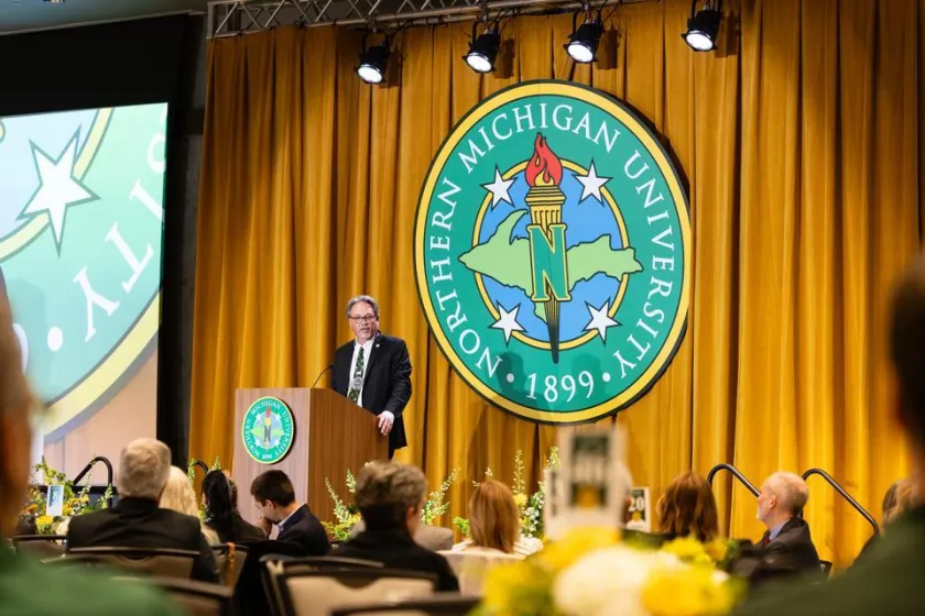 NMU President Chris Olsen gives an address during his Investiture ceremony.
