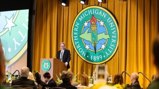 NMU President Chris Olsen gives an address during his Investiture ceremony.