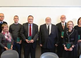 (From left) Haltof, Brozzo, Sherman, Brunswick, Donovan, Strain, Boyer-Davis and Thompson. Not pictured: Ziat