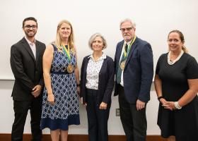 Graduate student Deven Rettke, Maggie Moore, Eileen and Mark Lovell and Elizabeth Wuorinen of Health and Human Performance