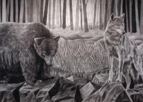 Michael Letts' 2019 entry, Bestiary VI, carbon pencil on paper