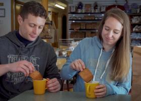 Dossena and Wynsma "dunking" in Trenary Toast apparel.
