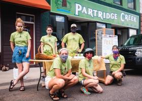 At a Farm Fresh Friday: (kneeling from left) Lizzy Stark, Allison Fron, May Tsupros; (standing from left) Calista Rockwell, Natalie Nesburg, Brendan "Buck" O'Connor. Not pictured: Emily Bateman