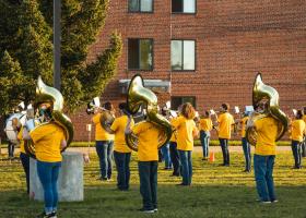 The band outside Spalding Hall