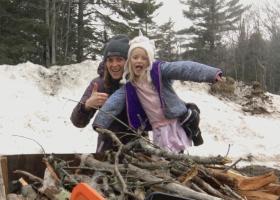 Mittlefehldt and her daughter harvesting biomass (wood) in the Hiawatha National Forest.