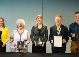 2021-22 award recipients attending the celebration were (from left): Johnson, Chaillier, Edge, Mann and Stock.
