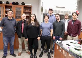 (From left): Liu and students Ender Harris Natalia Correa, Jacob Cortez, Sam Smith, David Gregorich, Garrett Meso and Derek Baluyut
