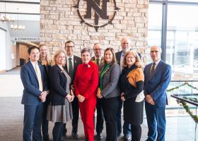 (Front L to R): Trustee Jason Morgan, Board Vice Chair Alexis Hart, President Kerri Schuiling, Trustees Lisa Fittante, Tami Seavoy and Robert Mahaney; (Back L to R) Trustee Missie Holmquist, incoming President Brock Tessman, Board Chair Steve Young and Trustee Greg Seppanen